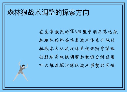 森林狼战术调整的探索方向